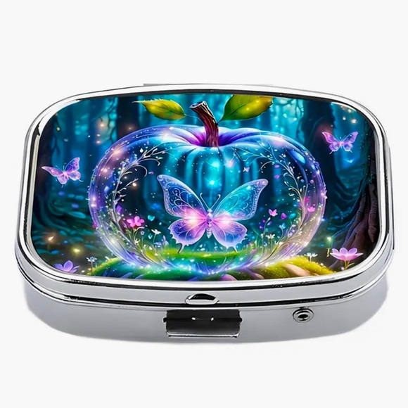 Butterfly Pill Box. Multicolor Size: 2.17” X  1.57” Two Compartments - Picture 1 of 8